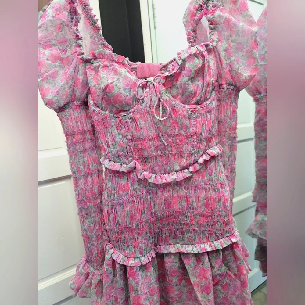 π For Love & Lemons Oakley Mini Dress Size Small πͺ»π·πΌπ»πͺ· NWT - Picture 4 of 16